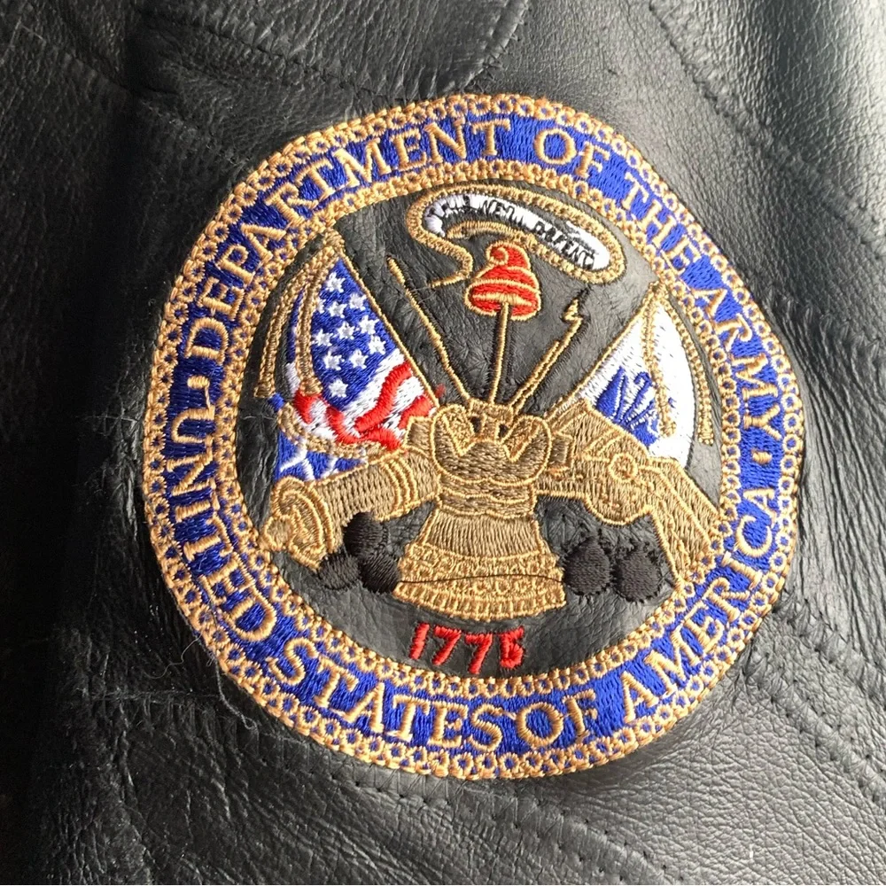 Vintage US Military Patchwork Leather Black Bomber Jacket Department of The Army - Picture 9 of 11